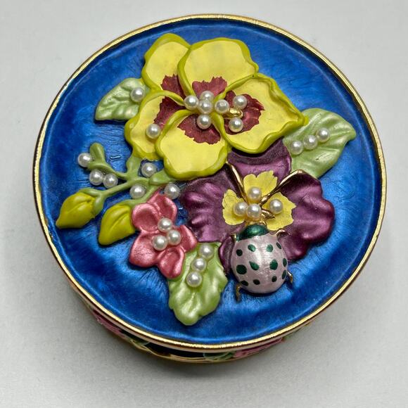 Rucinni Enamel Trinket Box with Flowers, Pearls & Ladybug - Picture 6 of 10